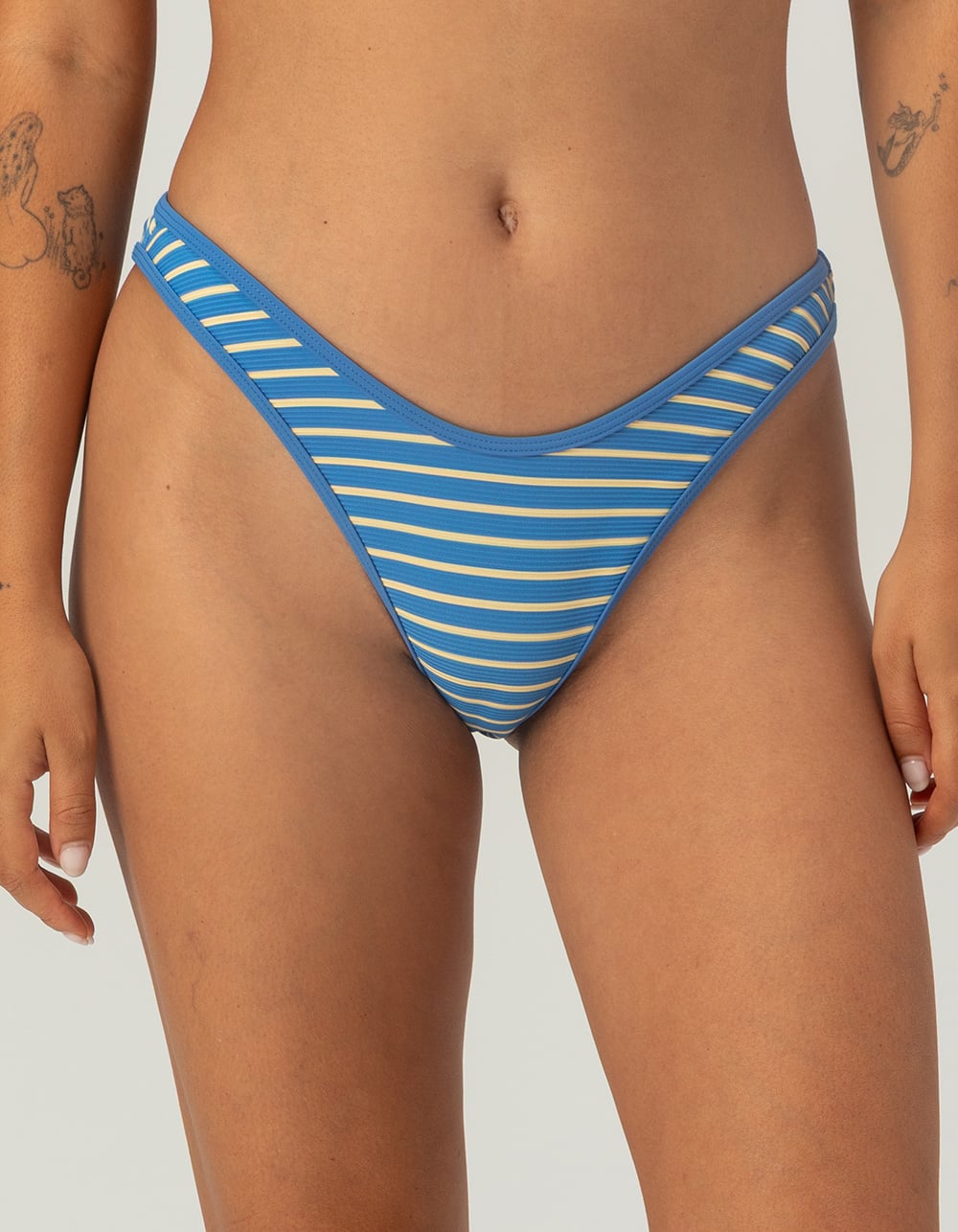 FULL TILT Texture Cheekier High Leg Bikini Bottoms - BLUE COMBO