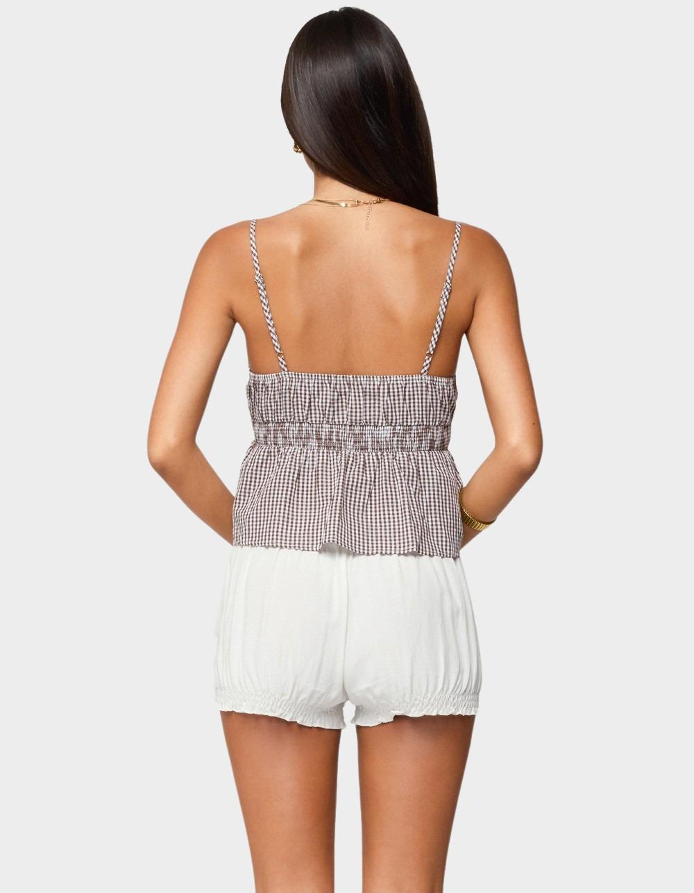 EDIKTED Zahara Gingham Babydoll Top - BROWN