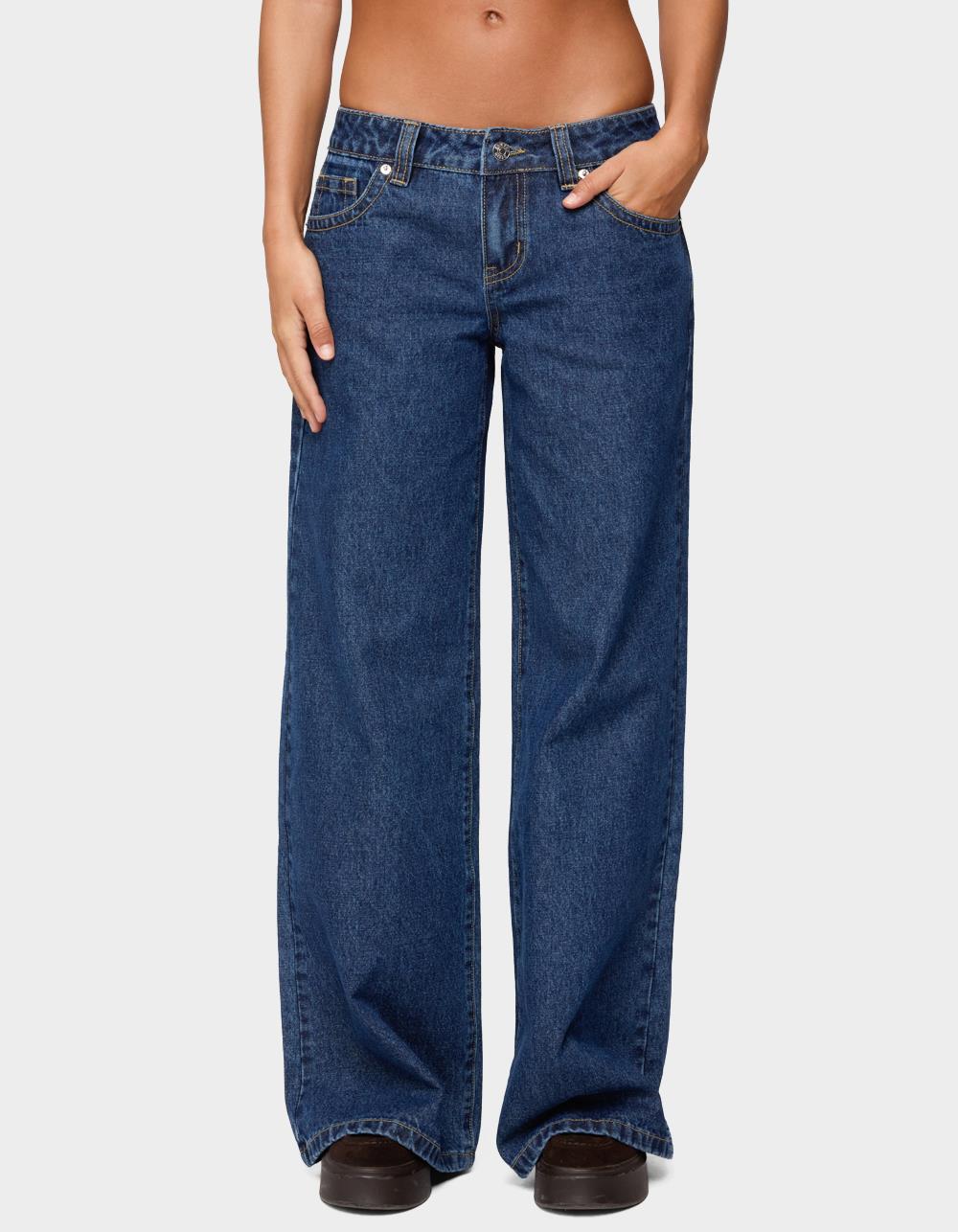 EDIKTED Raiyne Low Rise Wide Leg Jeans - DARK BLUE
