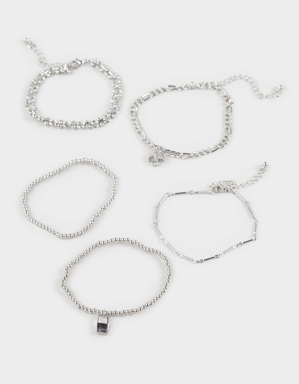 FULL TILT 5 Pack Cross/Lock Chain Bracelets - SILVER