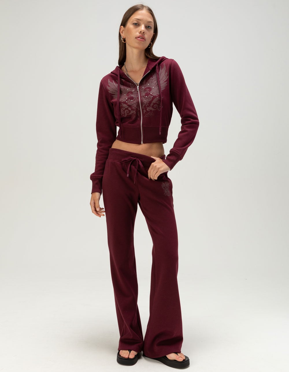FULL TILT Wing Graphic Womens Zip-Up Hoodie - FIG