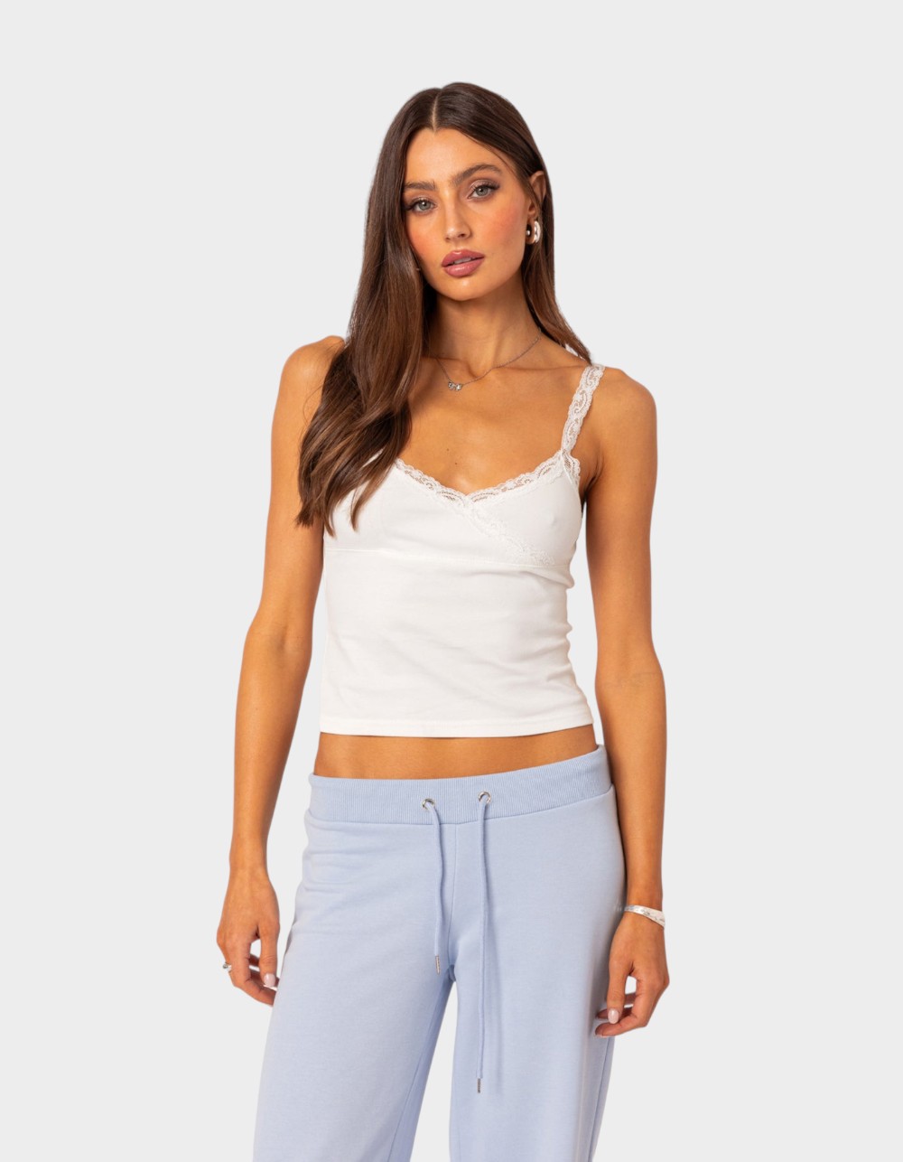 EDIKTED Amilia Lace Trim Tank Top