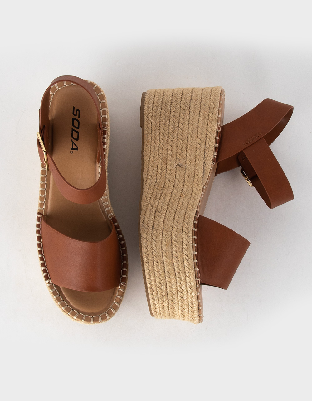 SODA Ankle Strap Womens Espadrille Heels - TAN