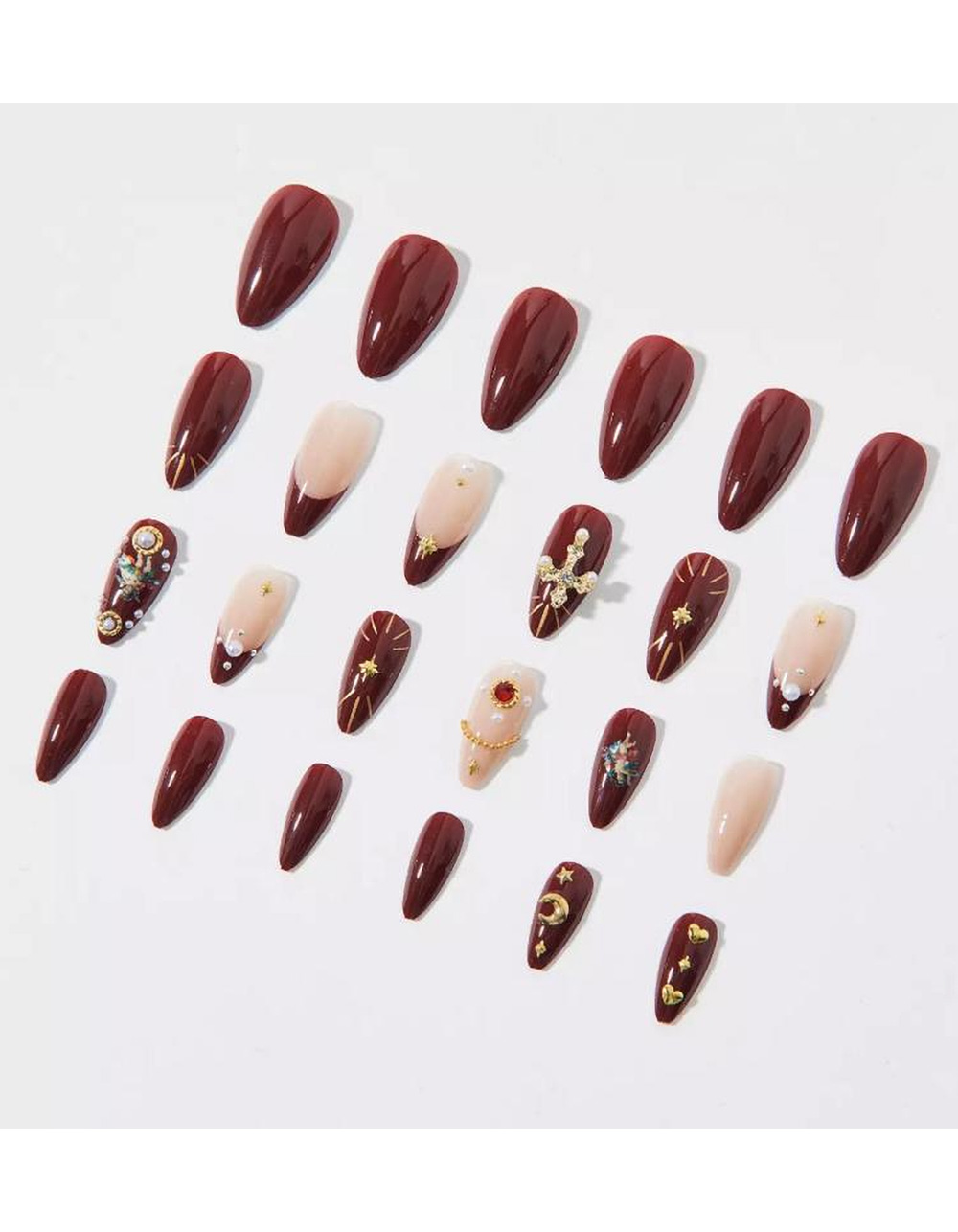 NEVER HAVE I EVER Burgundy Cherub Red French Tip Press On Nails - RED