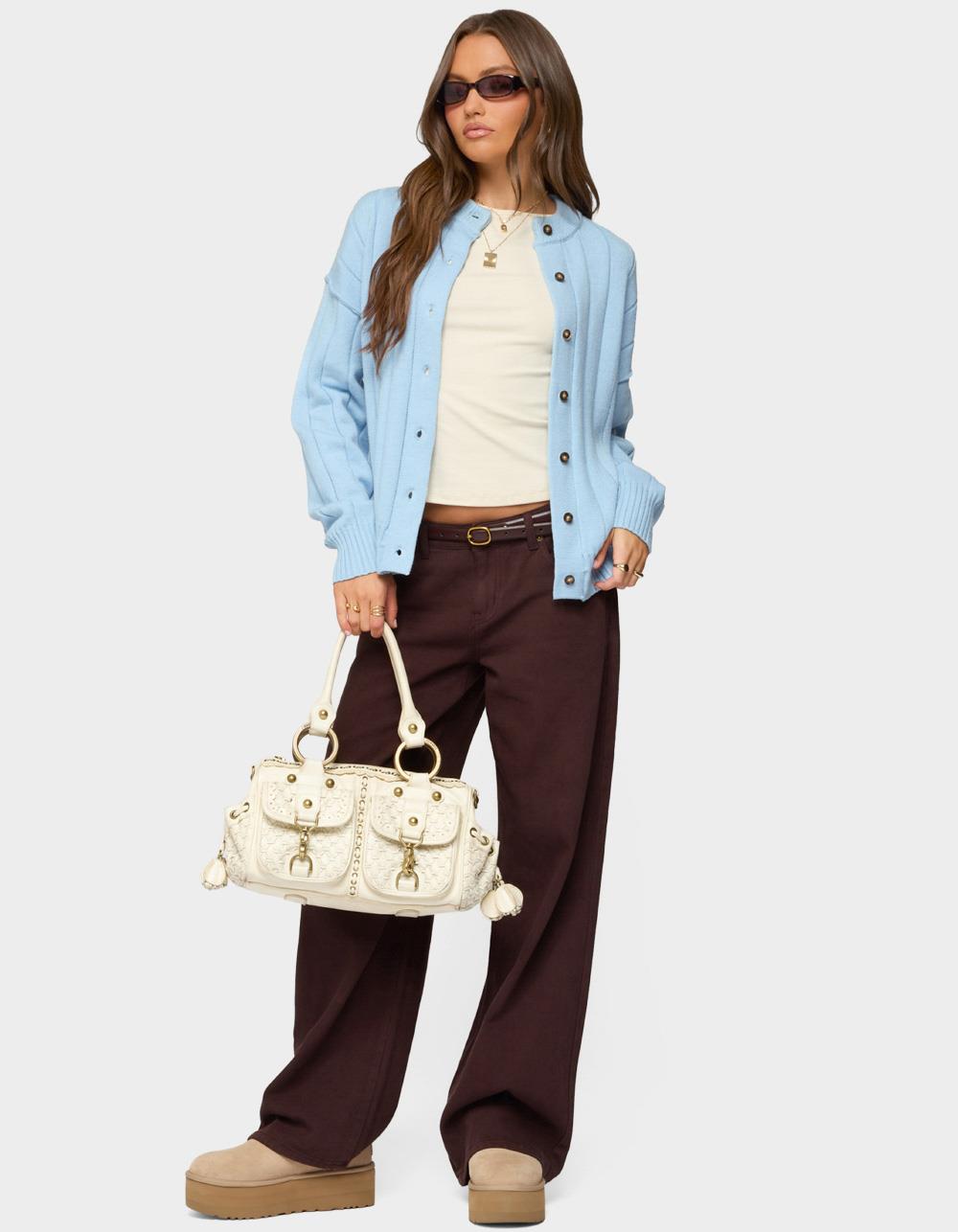 EDIKTED Joanie Wide Ribbed Knit Cardigan - BLUE