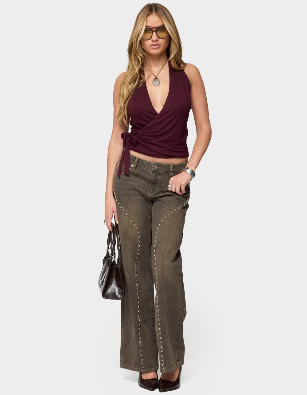 EDIKTED Addana Wrapped Halter Top - DK RED