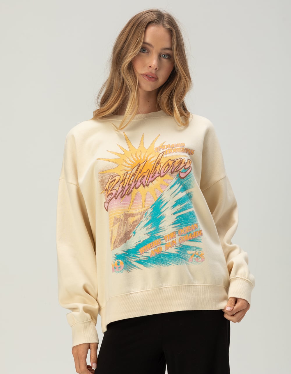 BILLABONG Echo Womens Oversized Crewneck Sweatshirt - WHITE COMBO