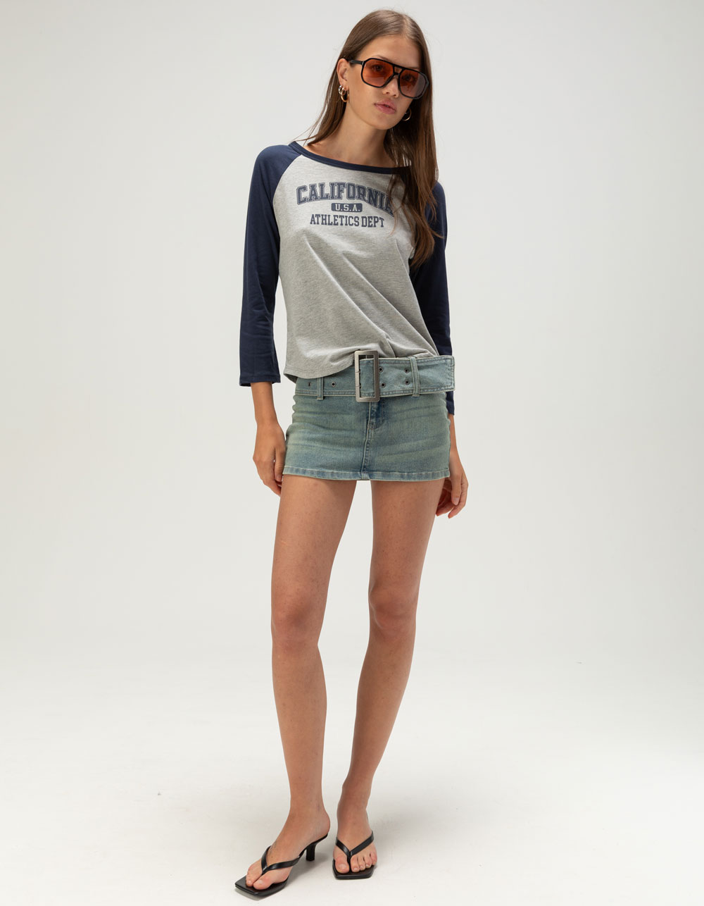 RSQ Womens California Baseball Long Sleeve Tee - BLUE