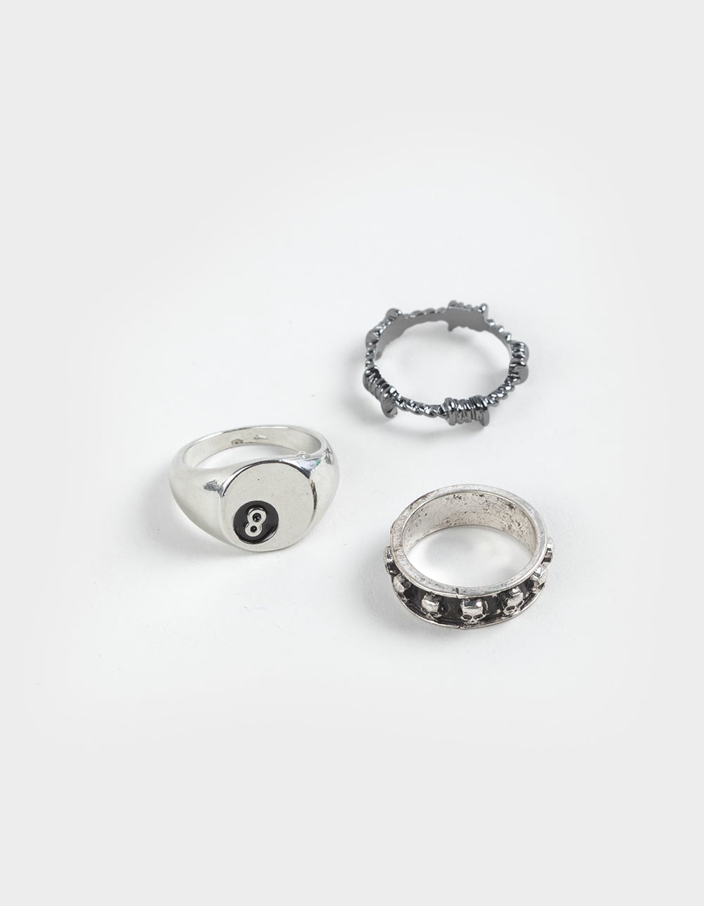 RSQ 3 Pack Skull/8 Ball Rings - SILVER