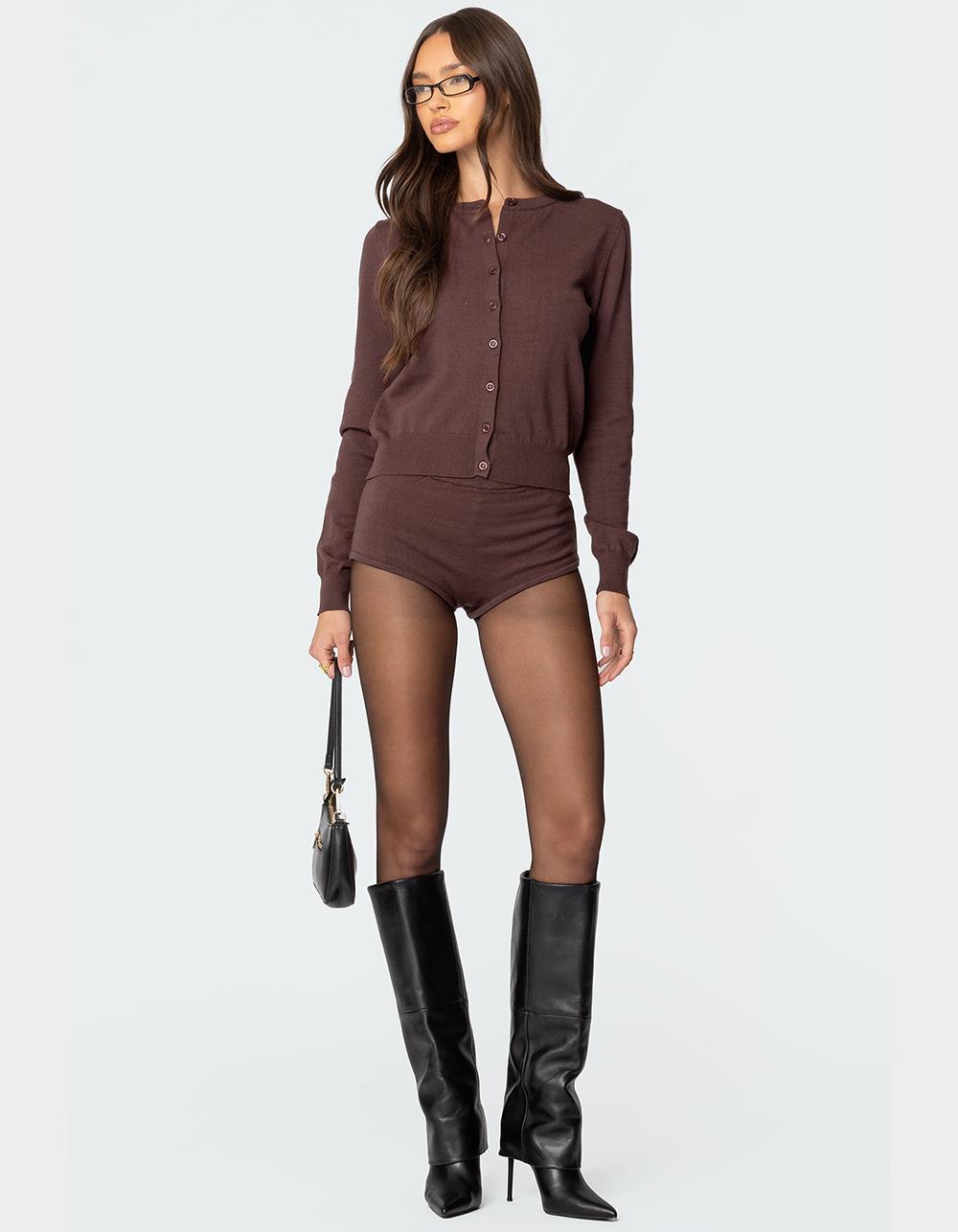 EDIKTED Ashlin Button Up Knit Cardigan - BROWN