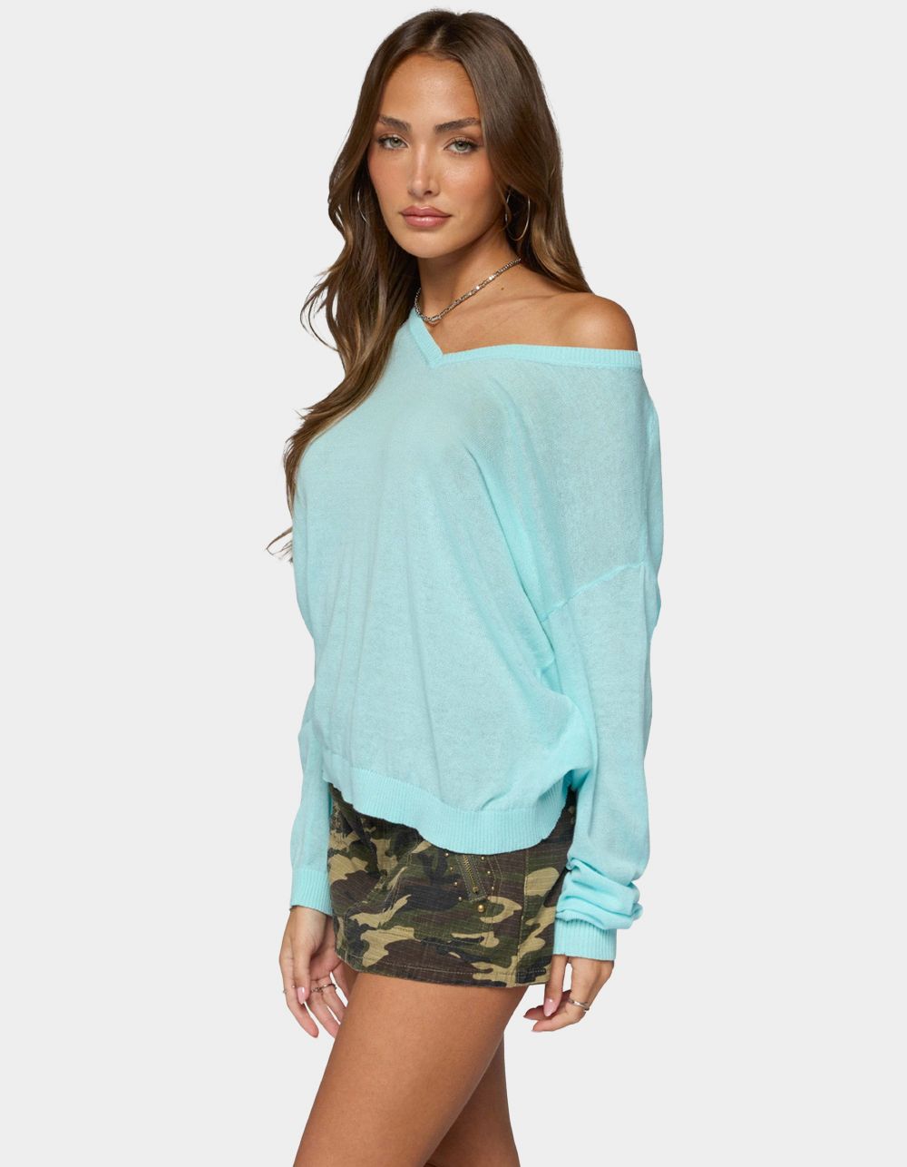 EDIKTED Geara Knit Long Sleeve Top - TURQUOISE