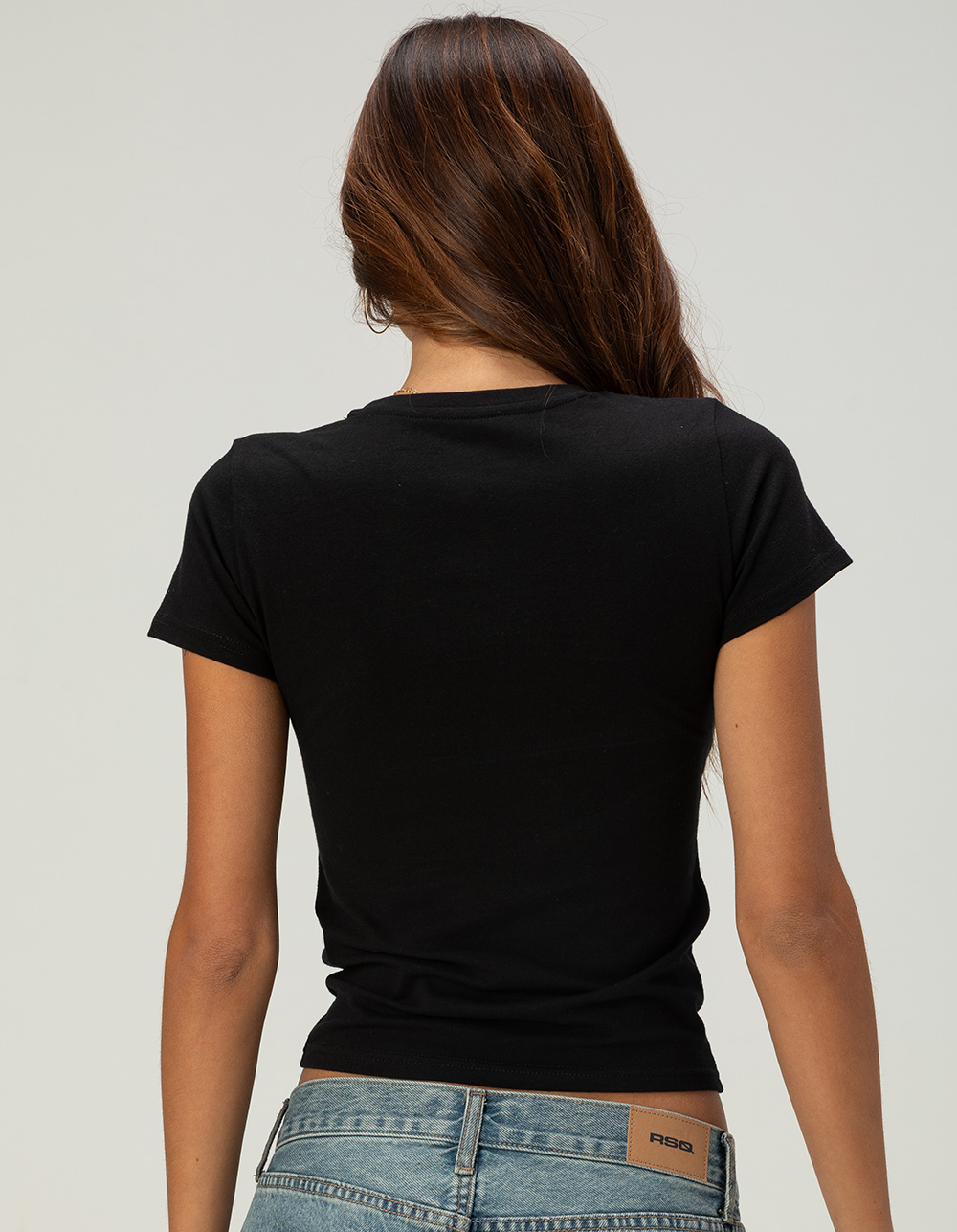 HELLO KITTY Womens Rhinestone Baby Tee - BLACK