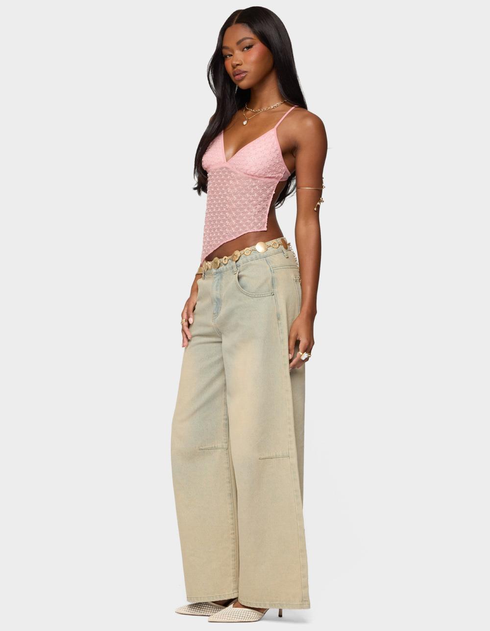 EDIKTED Beaded Mesh Asymmetric Backless Top - LIGHT PINK