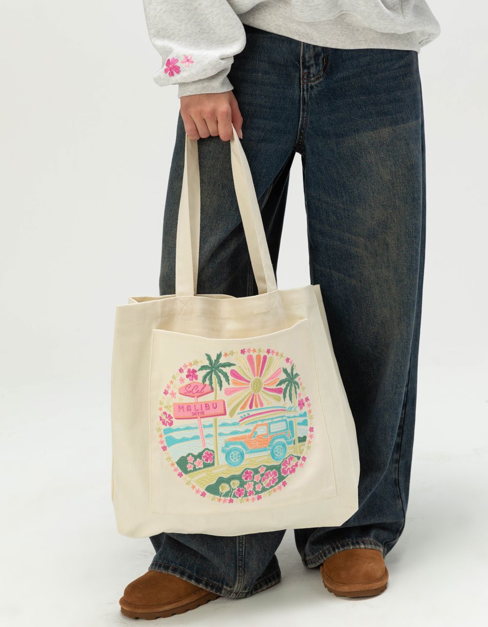 MALIBU SKYYE So Cal Embroidered Tote Bag - NATURAL