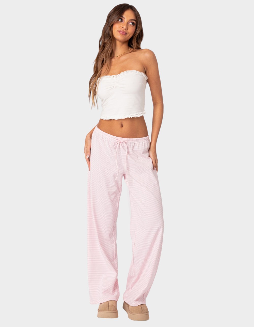 EDIKTED Olivia Striped Loose Fit Pants - LIGHT PINK