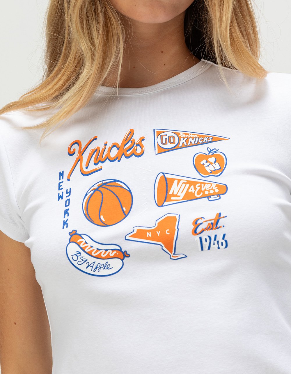 HYPE AND VICE New York Knicks Womens Baby Tee - WHITE