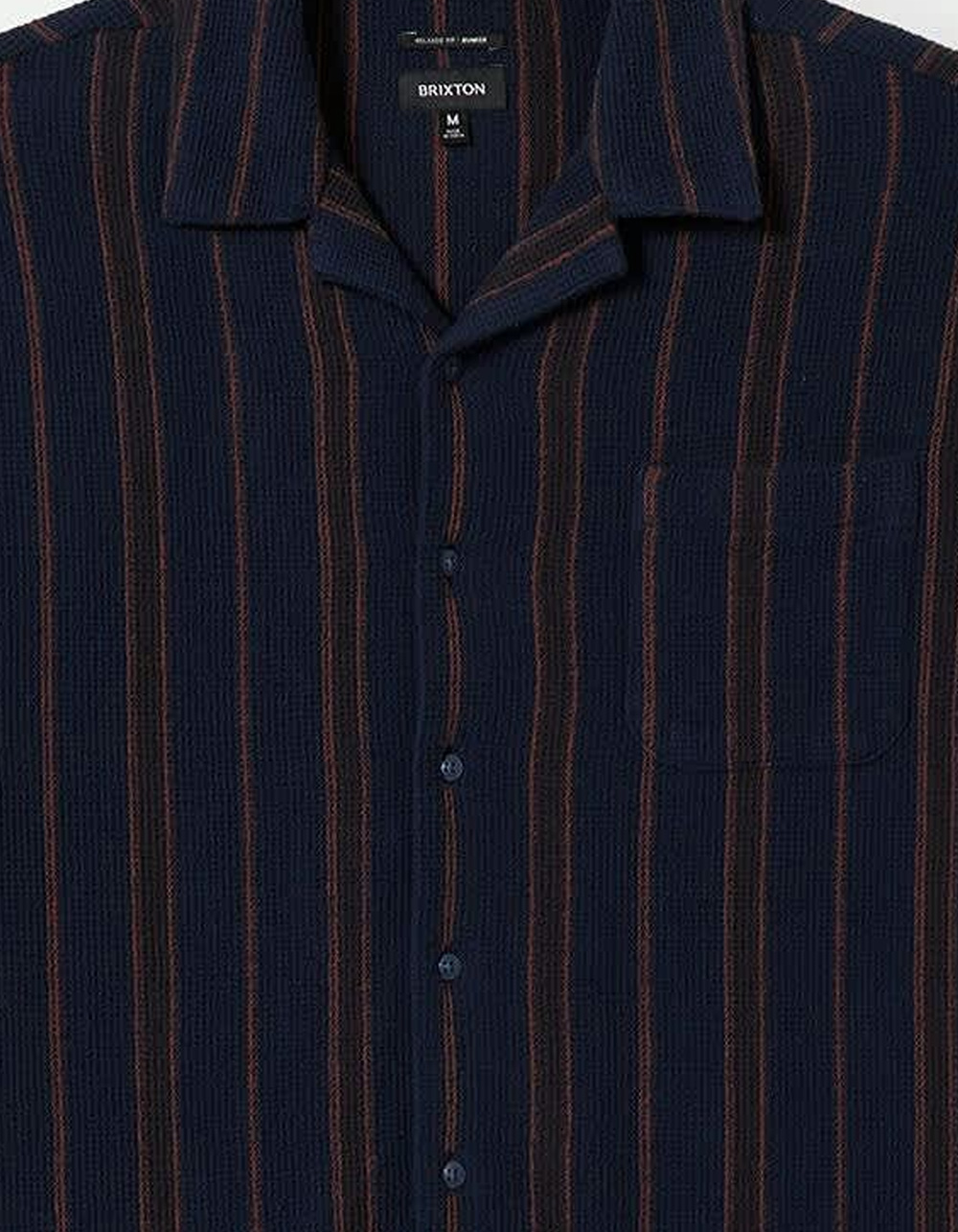 BRIXTON Bunker Waffle Stripe Mens Button Up Shirt - NAVY COMBO