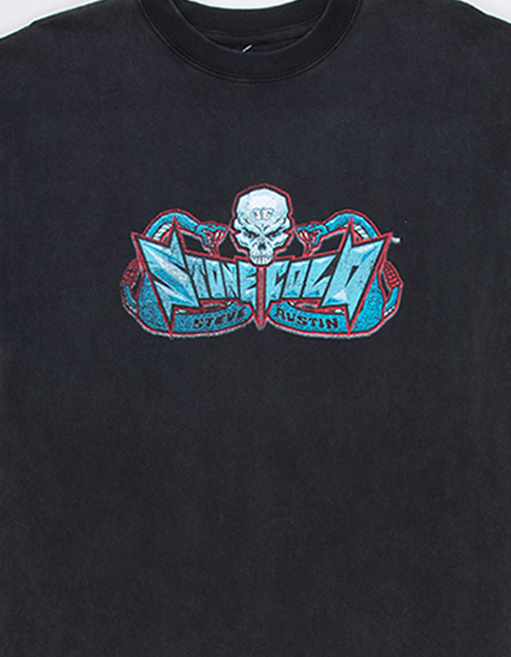 WWE Stone Cold Mens Crop Boxy Tee - WASHED BLACK