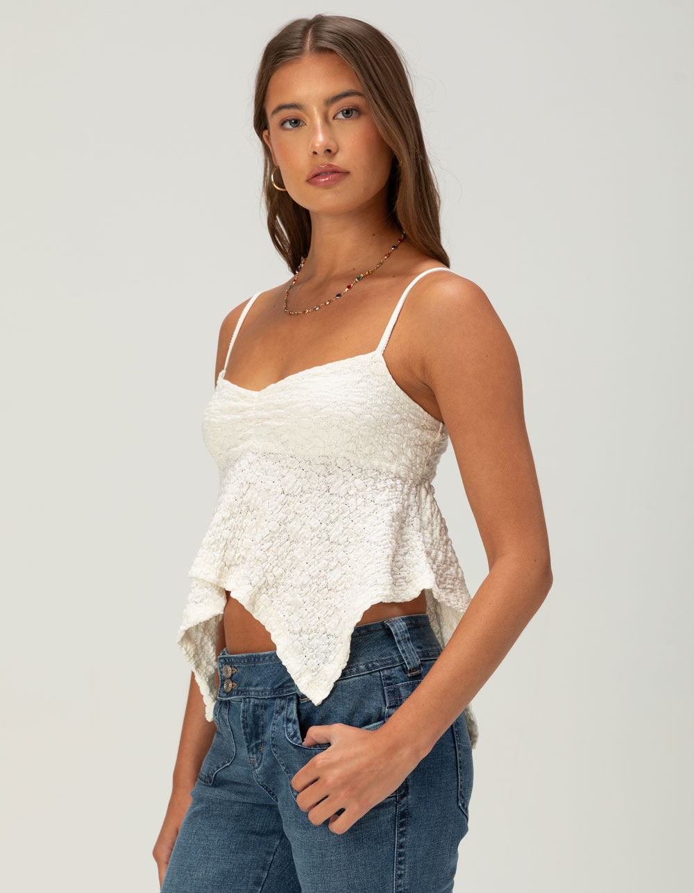 NECTAR CLOTHING Texture Womens Sleeveless Top - CREAM