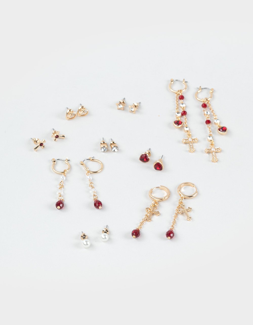 FULL TILT 9 Pack Cross/Linear Hoop Earrings - GOLD