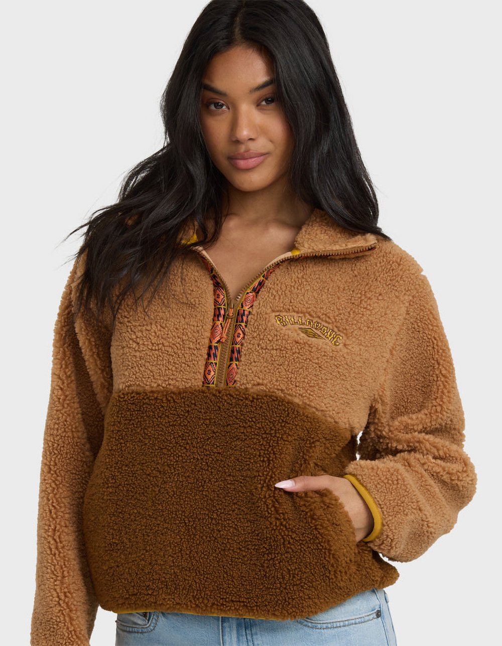 BILLABONG Horizon Womens Mock Neck Half-Zip Sweatshirt - BEIGE/CHOC