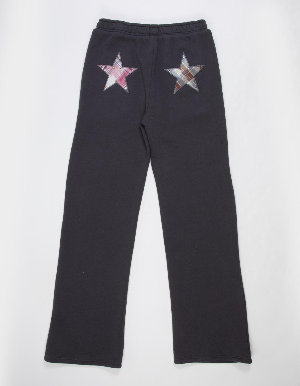 FULL TILT Plaid Stud Star Girls Wide Leg Sweatpants - WASHED BLACK