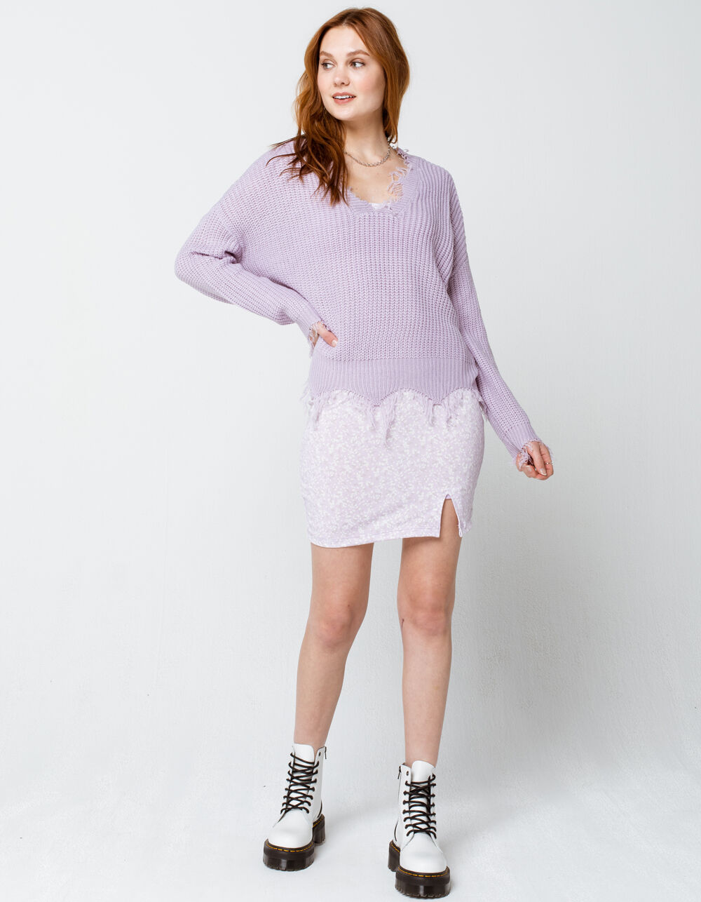 POLLY & ESTHER Raw Edge Womens Lavender Sweater LAVENDER Tillys