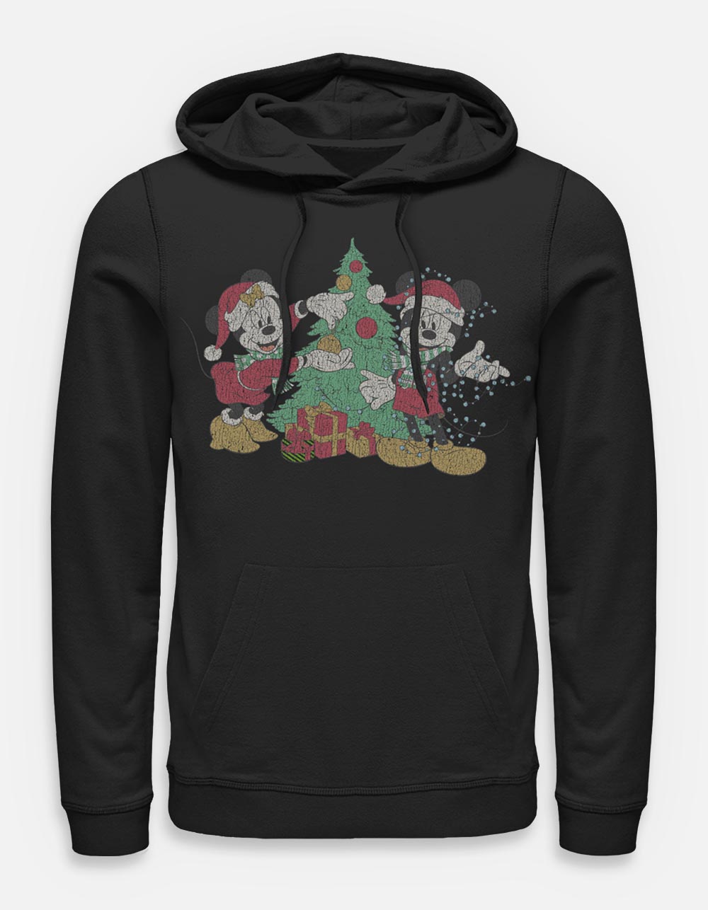 DISNEY Tree Decorating Distressed Unisex Hoodie - BLACK