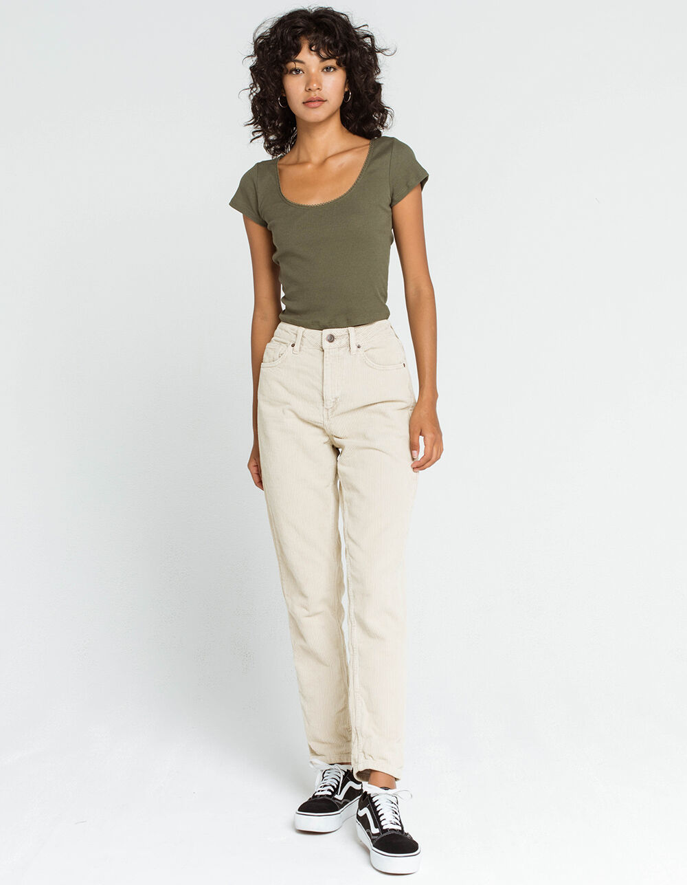 BOZZOLO Picot Trim Womens Olive Tee - OLIVE | Tillys