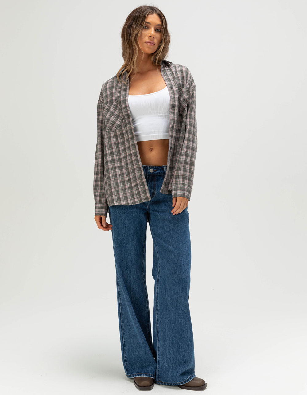 RSQ Womens Oversized Flannel - GRAY COMBO