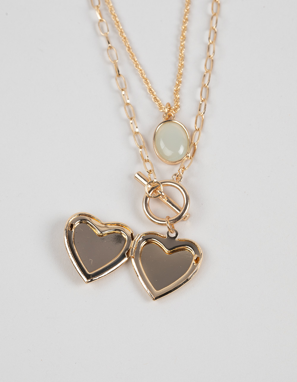 FULL TILT Layered Floral/Heart Locket Necklace - GOLD
