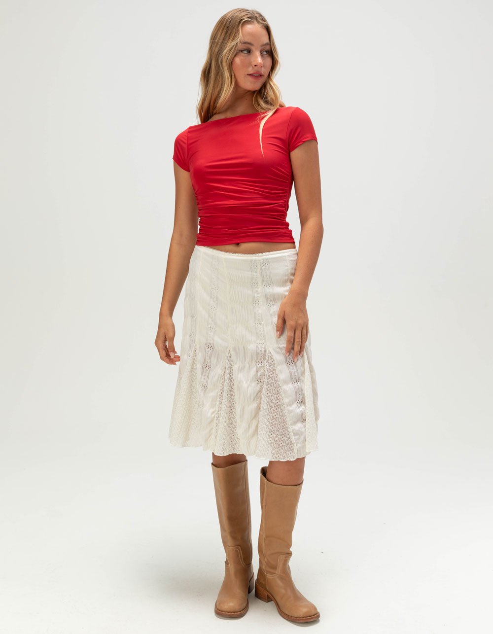 TILLYS Butter Soft Womens Cinch Side Tee - RED