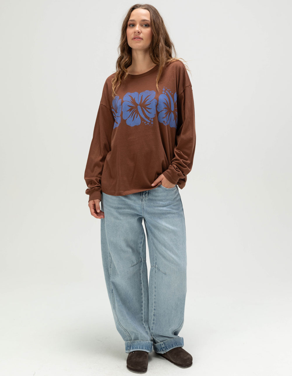 ROXY Flower Block Womens Long Sleeve Tee - BROWN