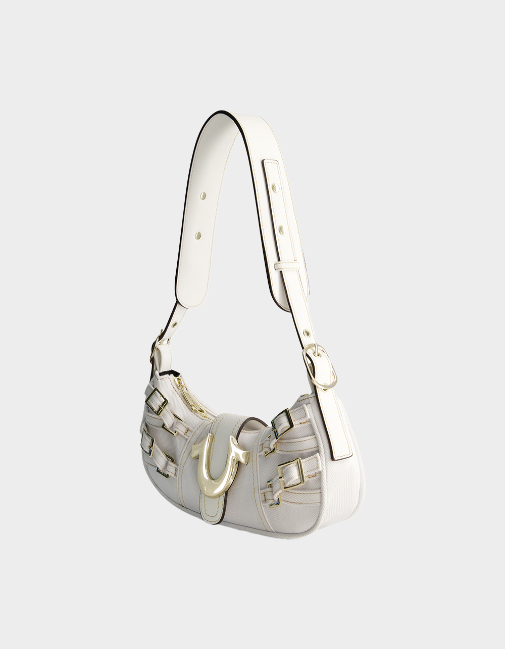 TRUE RELIGION Multi-Strap Denim Shoulder Bag - WHITE