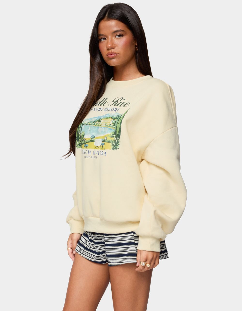 EDIKTED French Riviera Oversized Sweatshirt - YELLOW