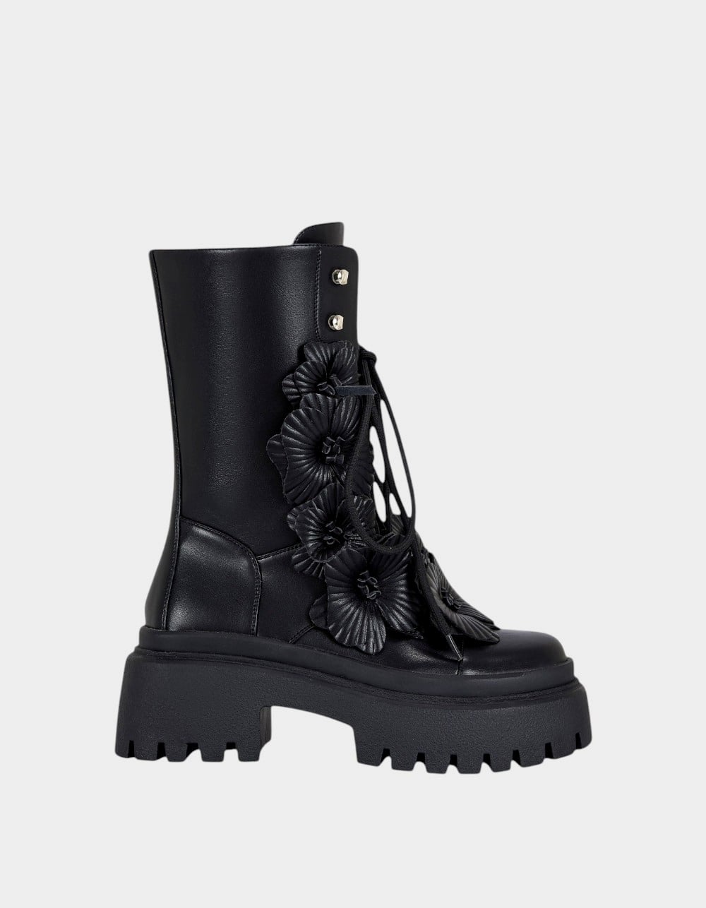 AZALEA WANG Devoir 3D Flower Womens Combat Boots - BLACK