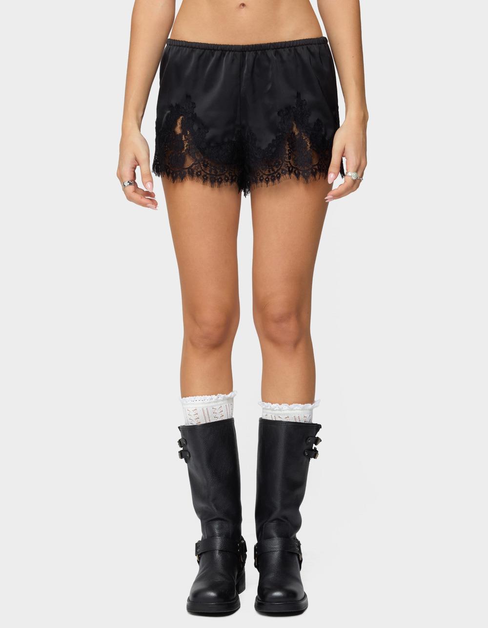 EDIKTED Reisa Lacey Satin Effect Shorts - BLACK