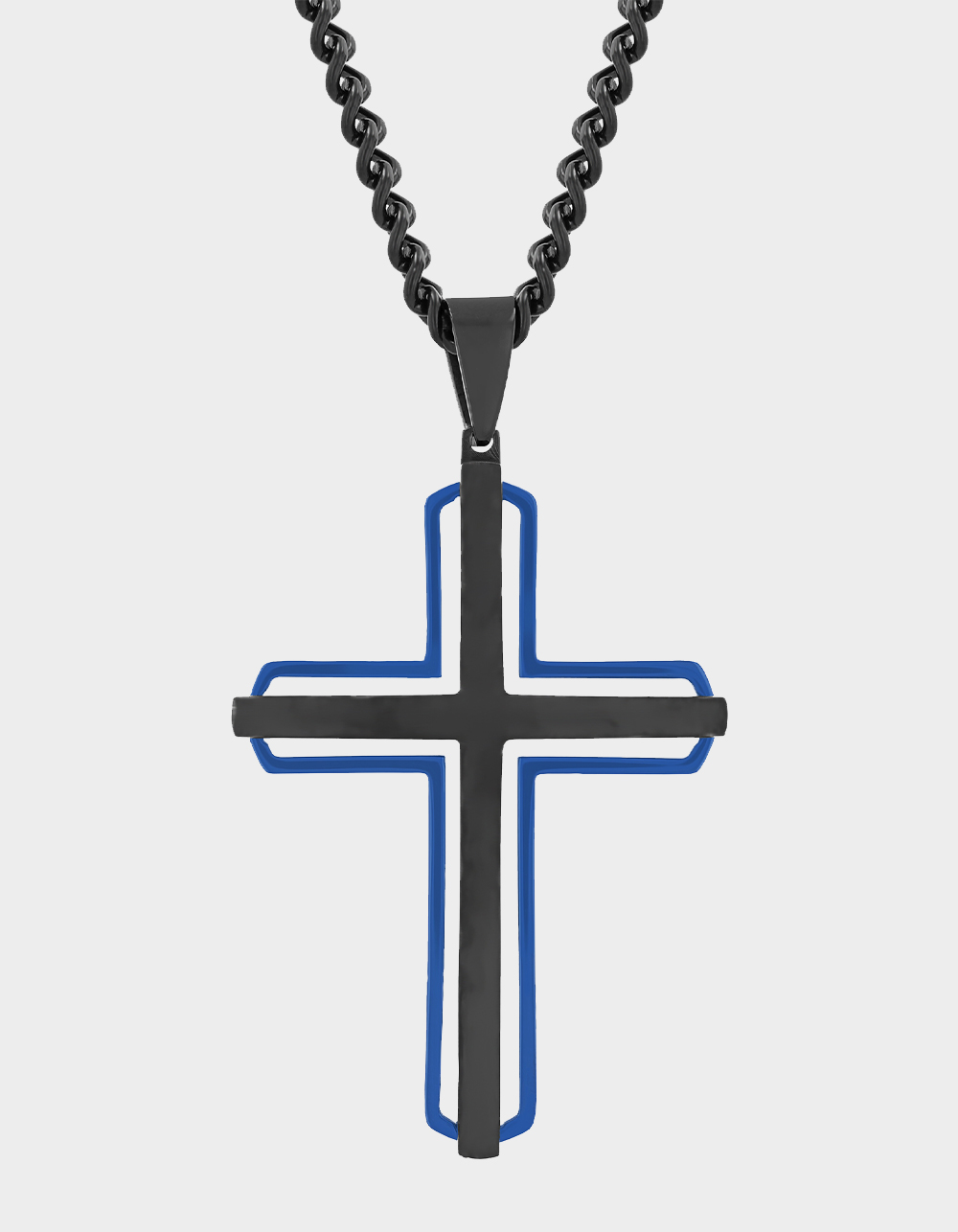 STEEL NATION Stainless Steel With Black And Blue IP Cross Pendant - BLK/BLUE