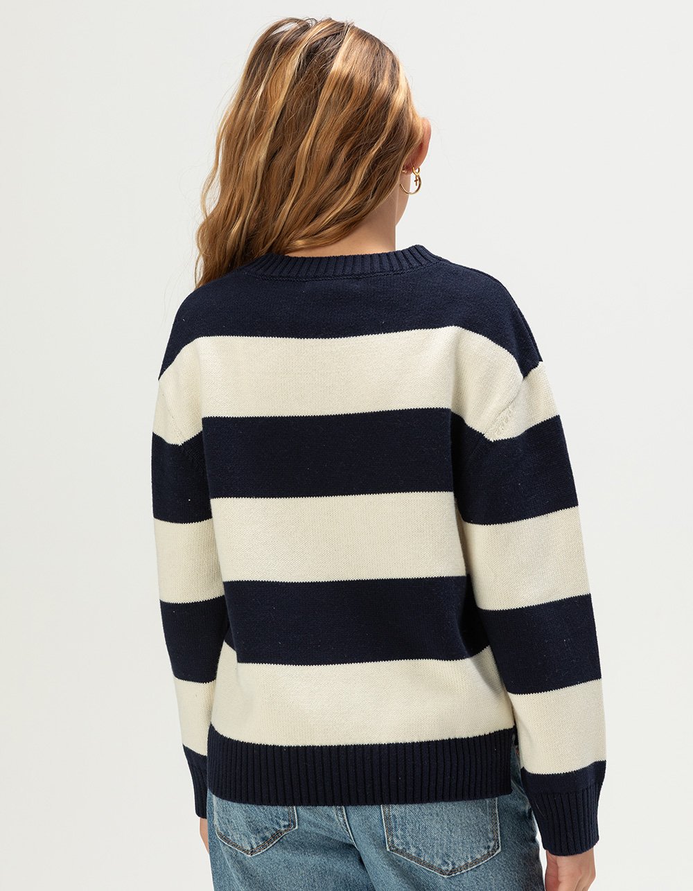 FULL TILT Girls Stripe Oversized Crewneck Sweater