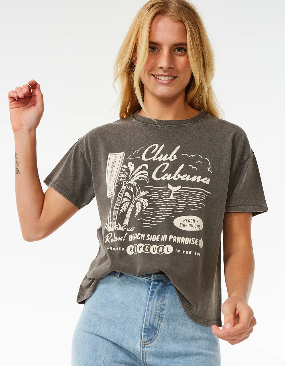 RIP CURL Club Cabana Womens Relaxed Tee WASHED BLACK Tillys