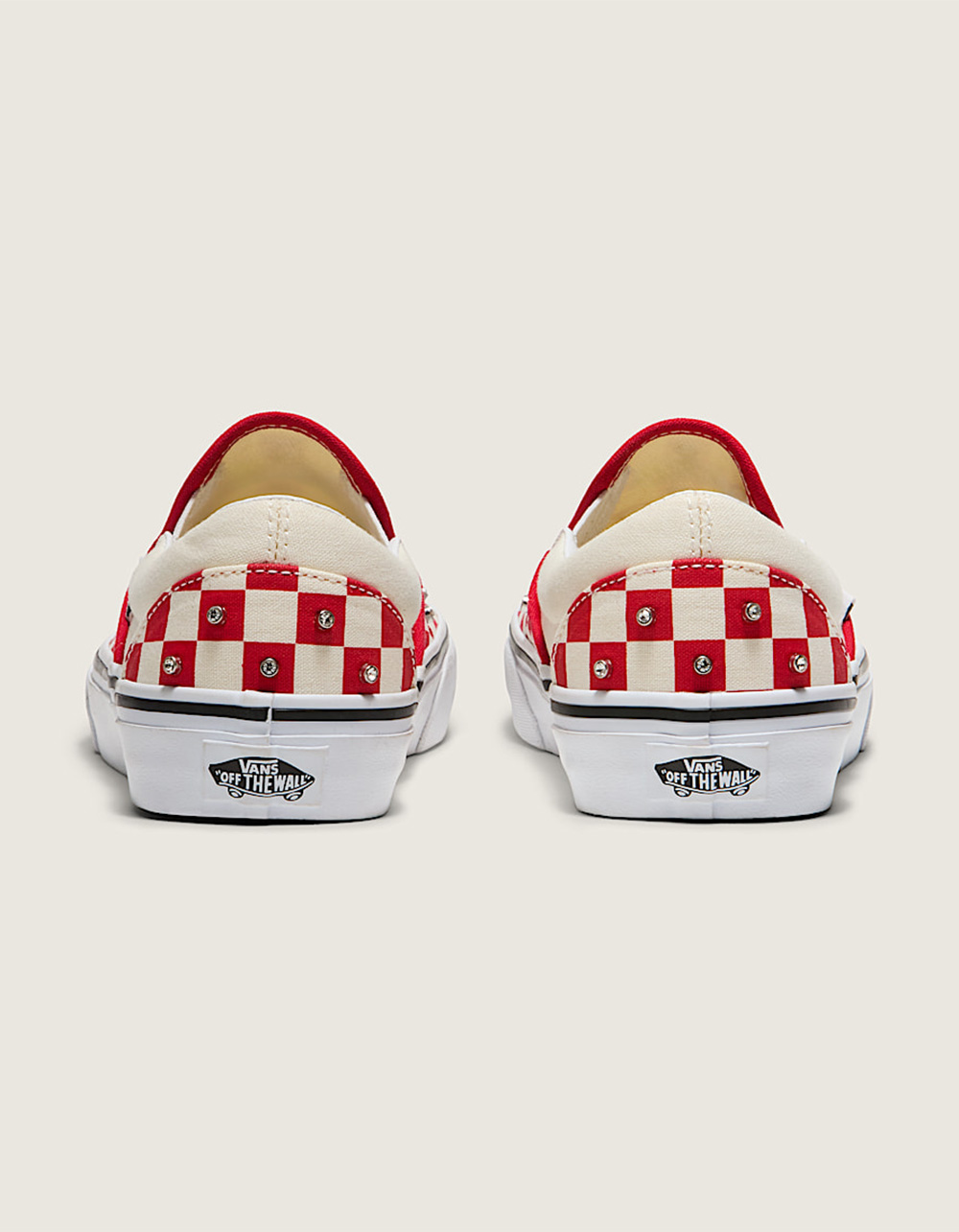 VANS Classic Slip-On Checkerboard Rhinestone Womens Shoes - RED