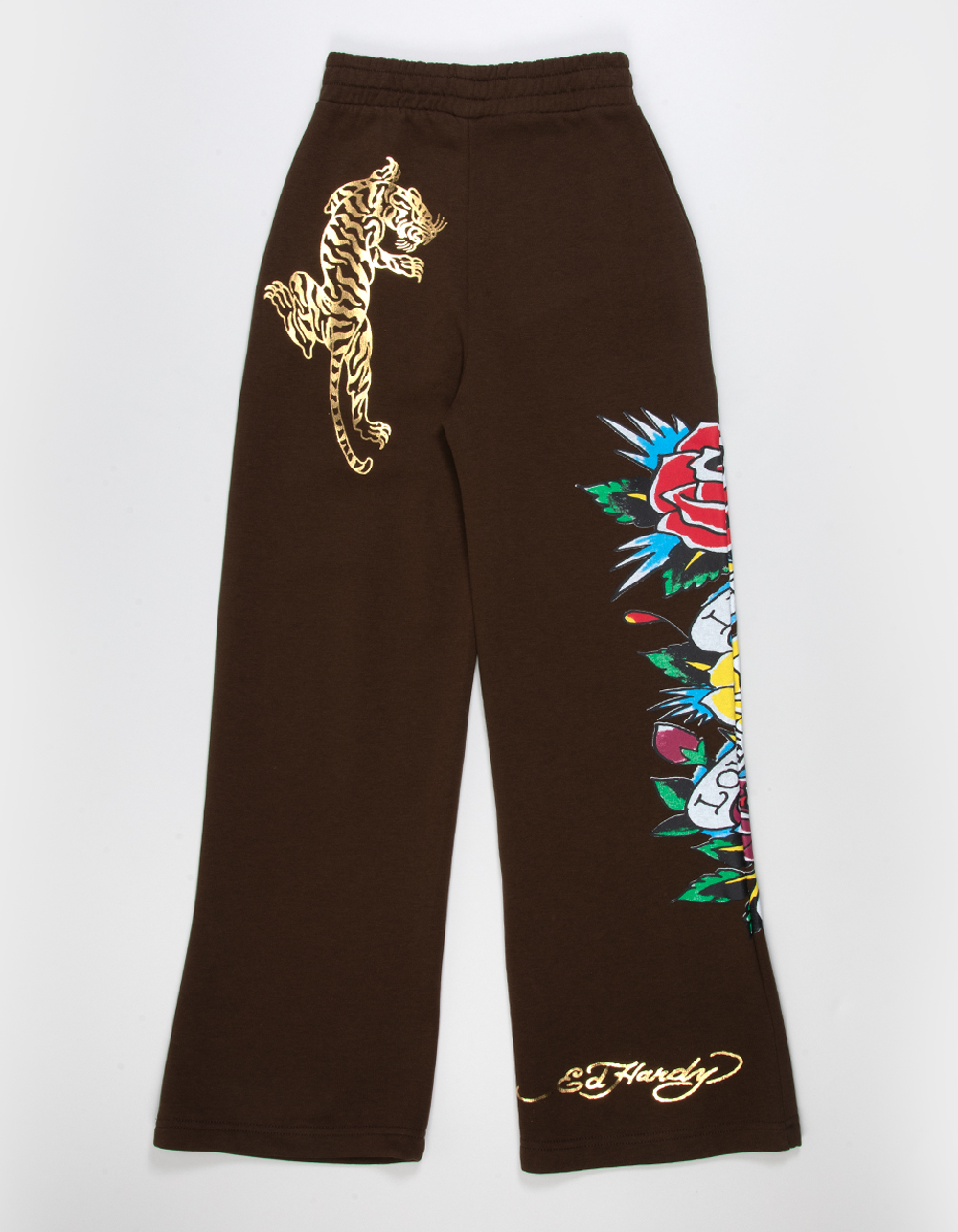 ED HARDY Tiger Rose Girls Wide Leg Sweatpants - BROWN