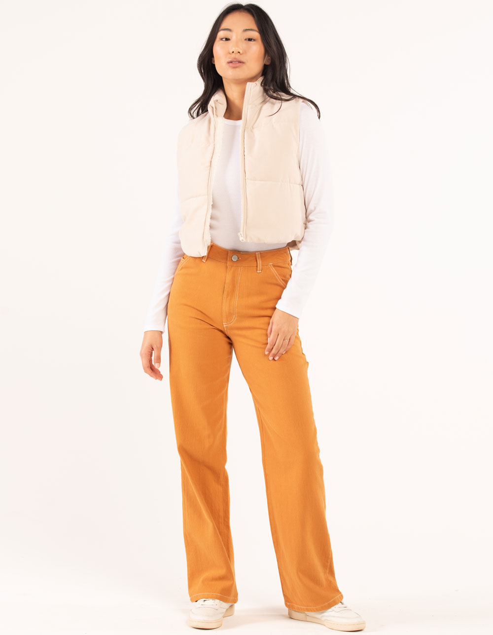 CI SONO Womens Cropped Sherpa Lined Vest KHAKI Tillys