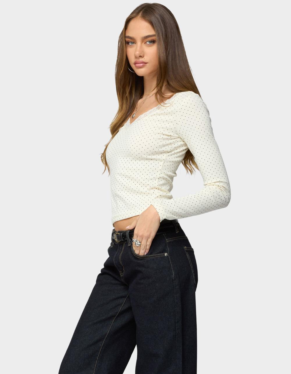 EDIKTED Morah Lacey Polka Dot Top - BEIGE