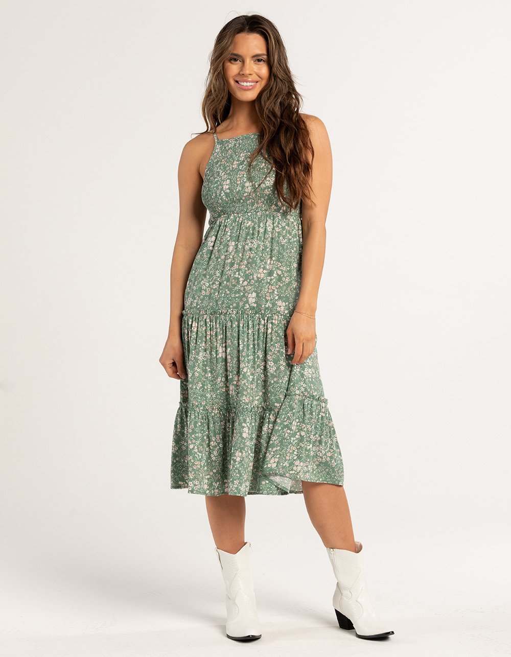 RSQ Womens Smock Midi Dress - SAGE