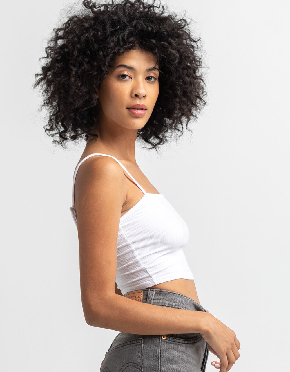 BOZZOLO Square Neck Rib Womens Crop Top - 150 | Tillys