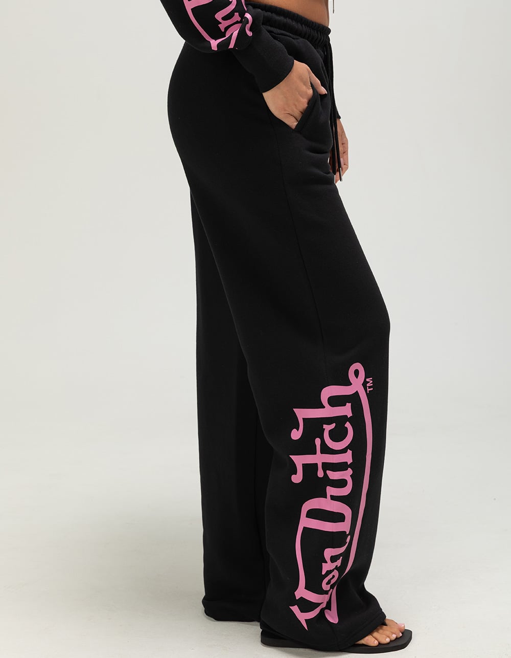 VON DUTCH Womens Wide Leg Sweatpants - BLACK