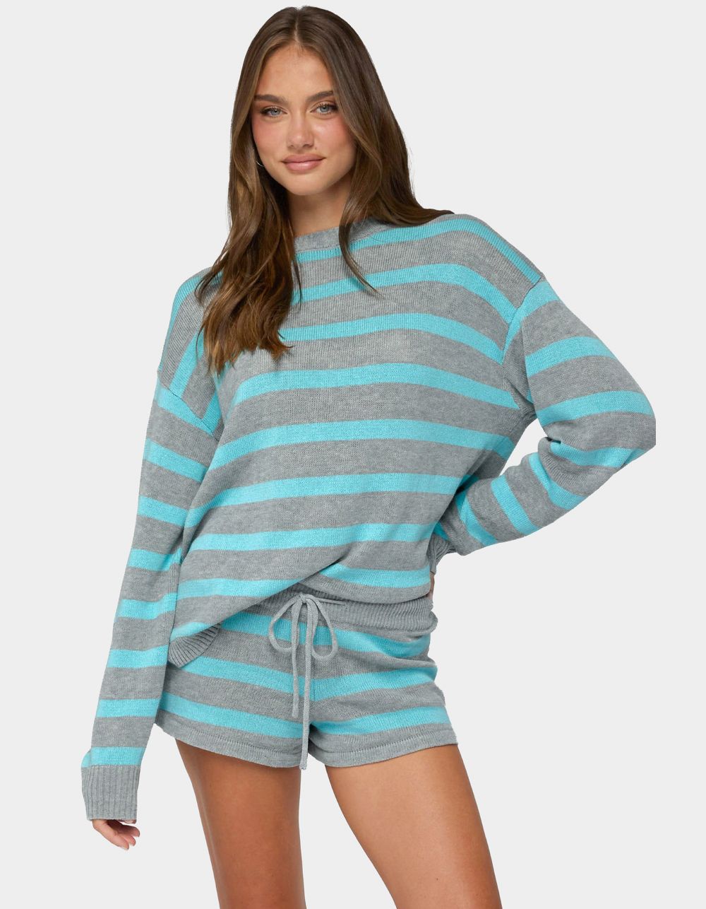 EDIKTED Amaris Oversized Striped Sweater - TURQUOISE