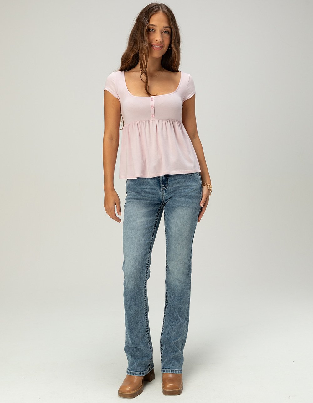 RSQ Womens Henley Babydoll Top