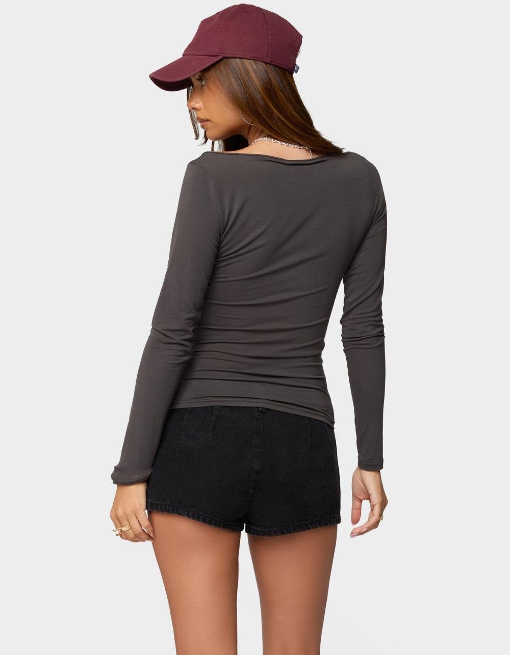 EDIKTED Alefa Scoop Neck Long Sleeve Top - GRAY